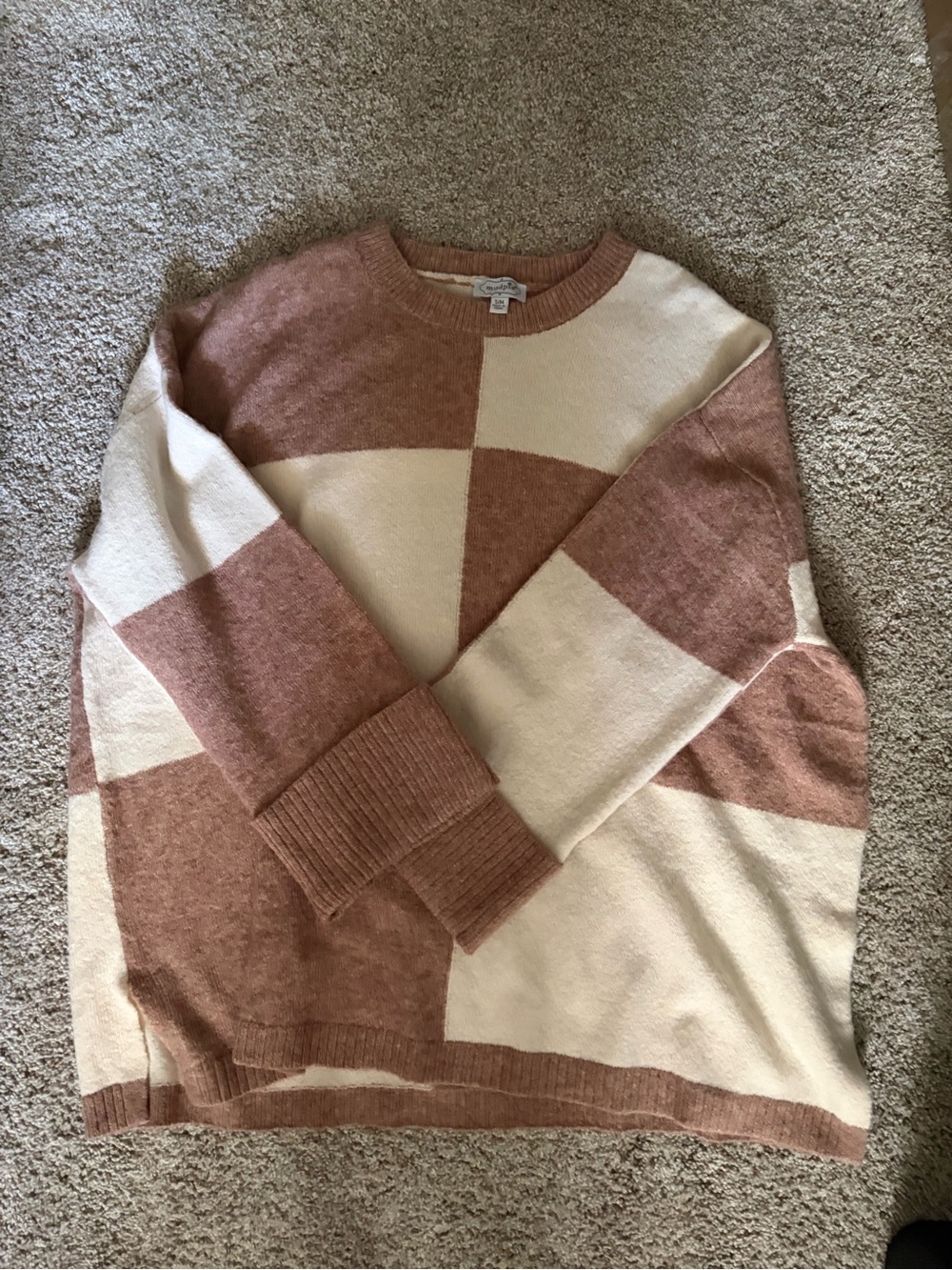 Mud Pie Cream & Dusty Rose Block Crewneck Sweater